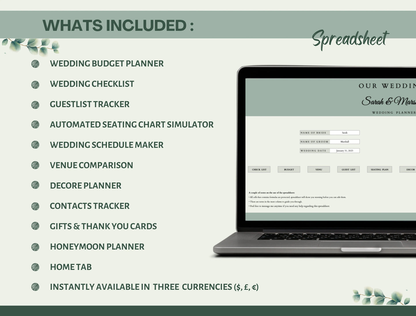 Digital Wedding Planner Spreadsheet