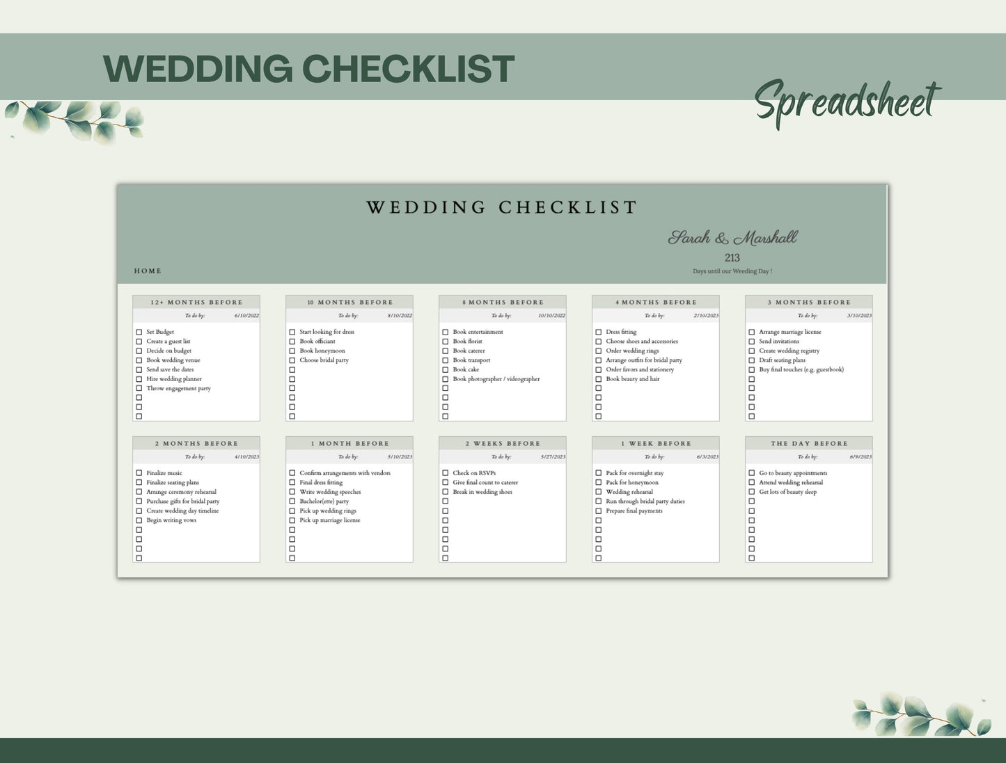 Digital Wedding Planner Spreadsheet