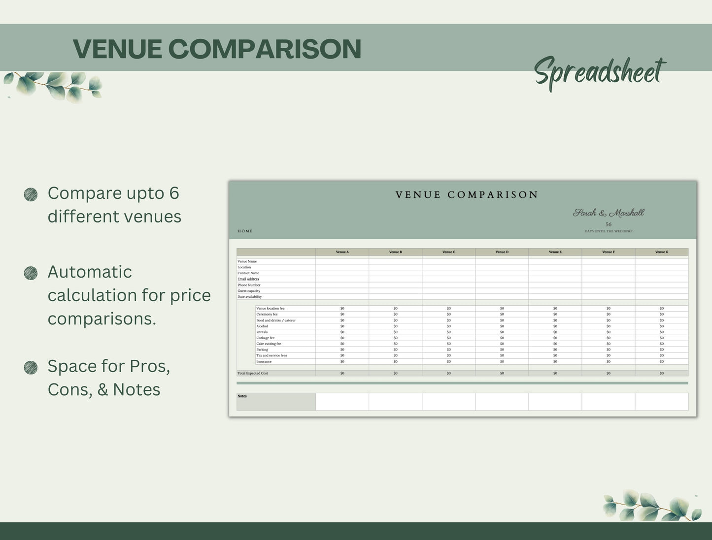 Digital Wedding Planner Spreadsheet