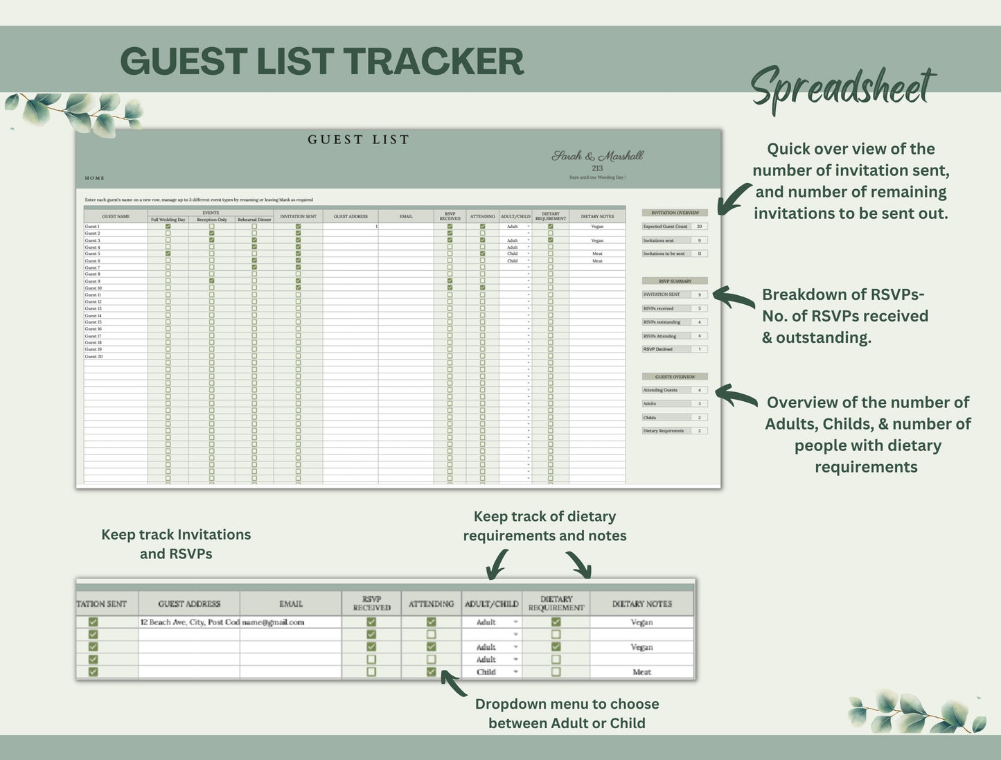 Digital Wedding Planner Spreadsheet
