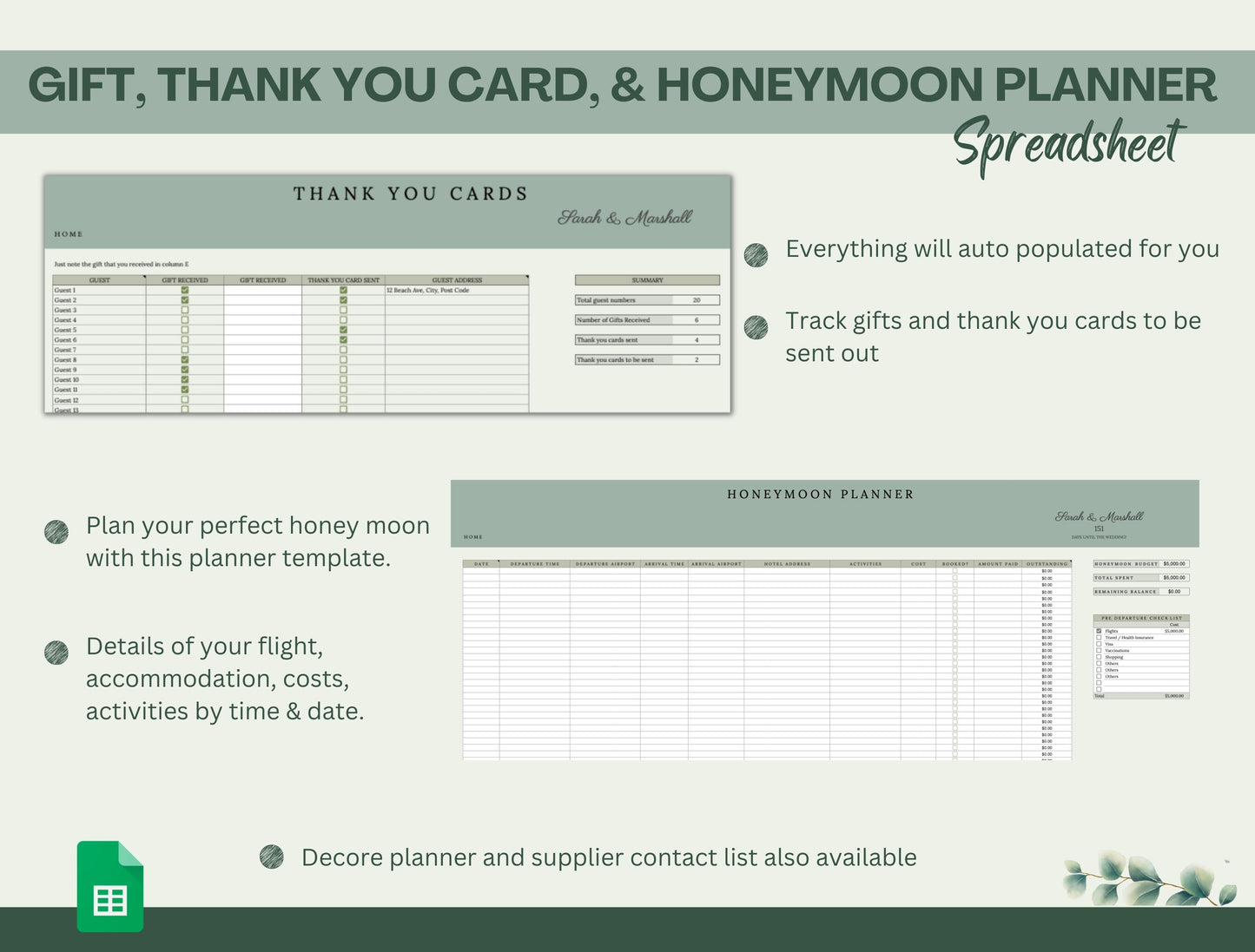 Digital Wedding Planner Spreadsheet
