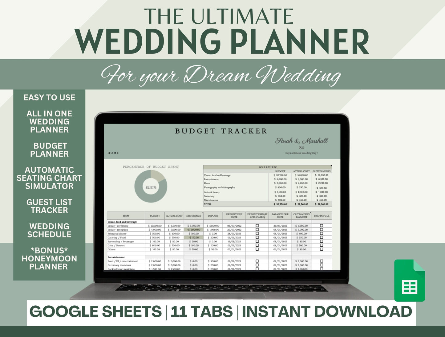 Digital Wedding Planner Spreadsheet